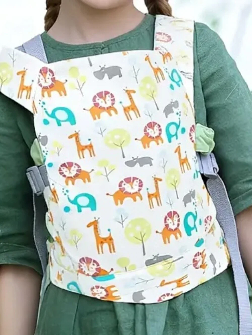 Kids Doll Carrier with Colorful Animal Print - White Multi
